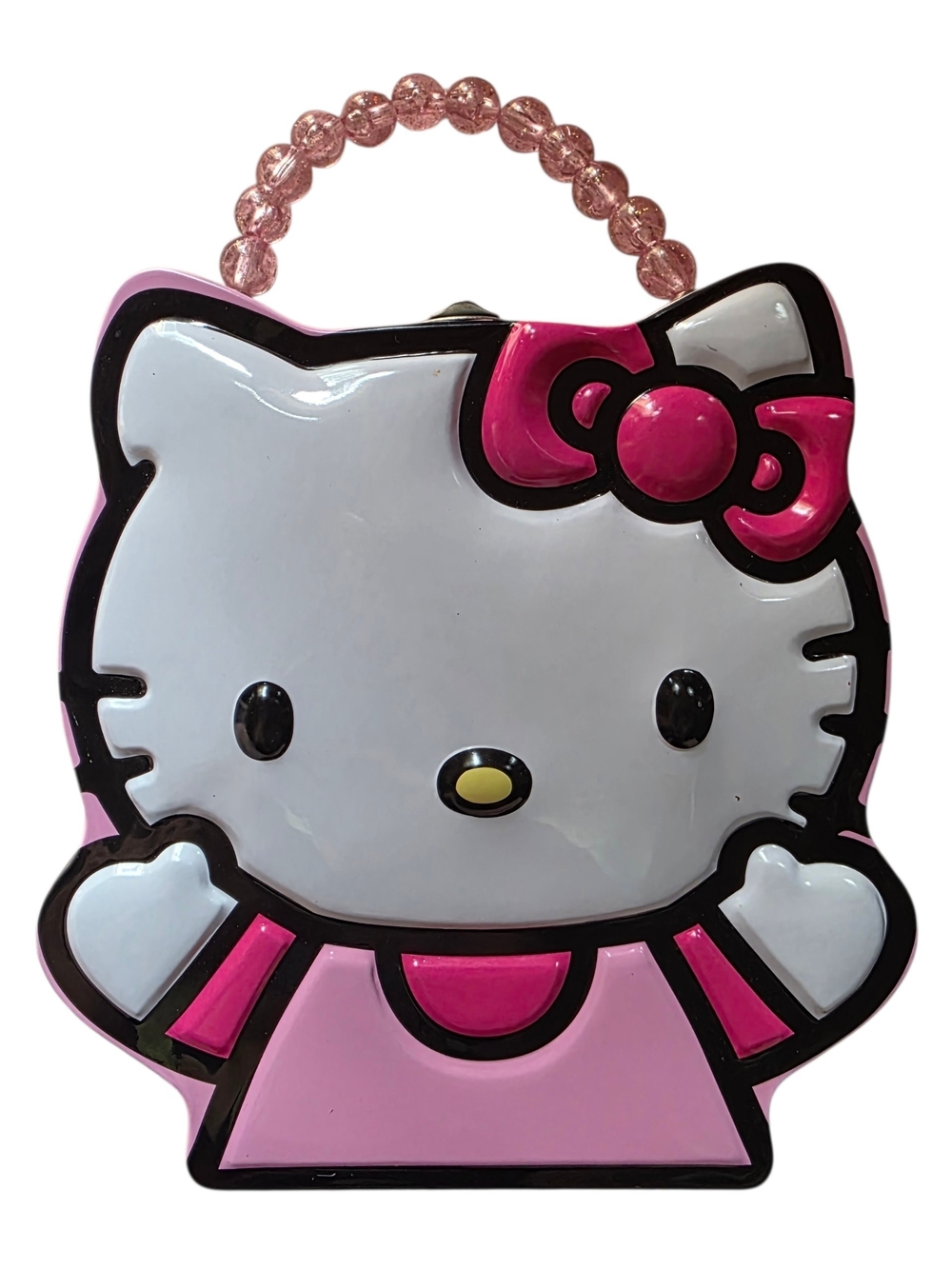 Sanrio Hello Kitty Pink and White Beaded Handle Tin Box